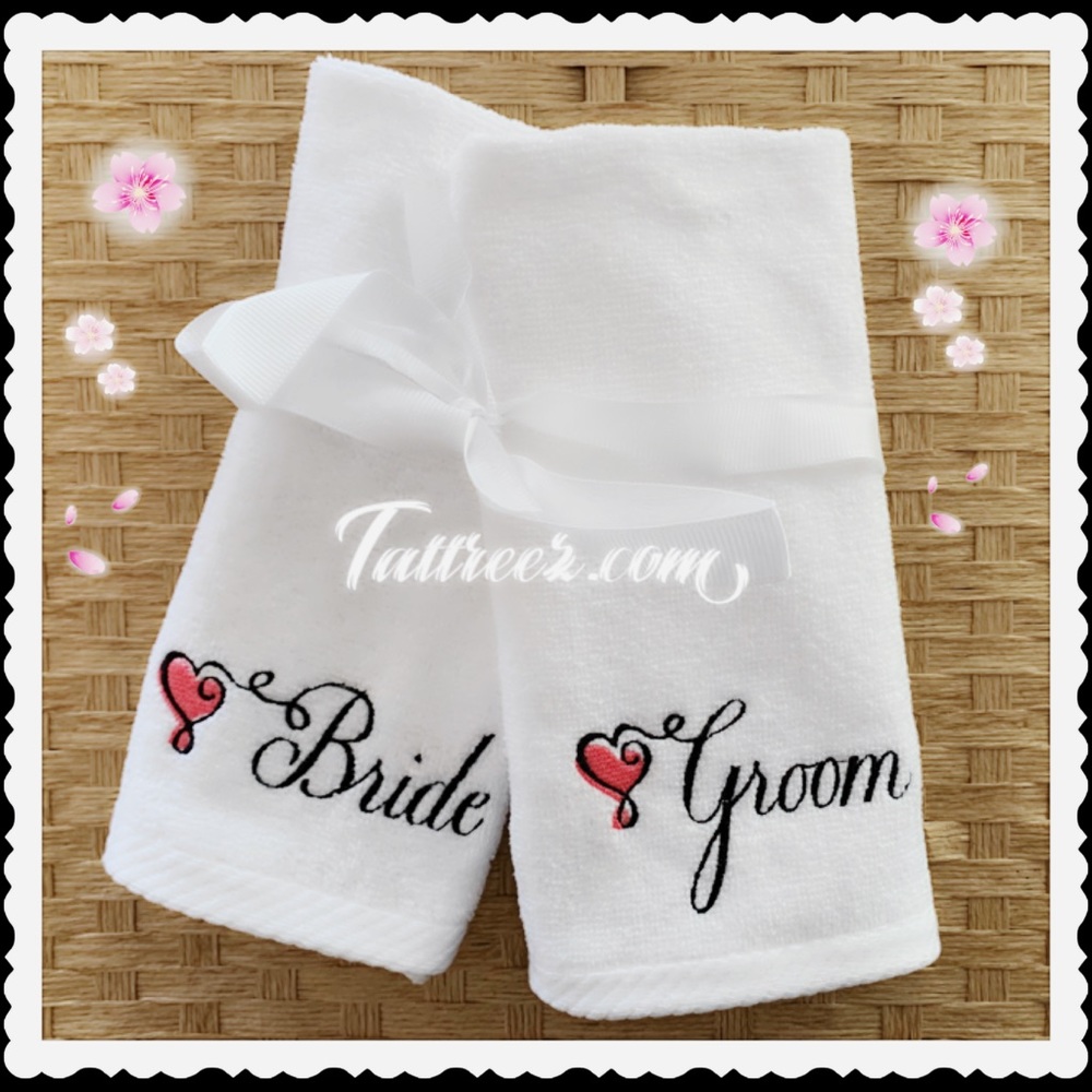 Bride and groom set of towels size 11” x 18”
